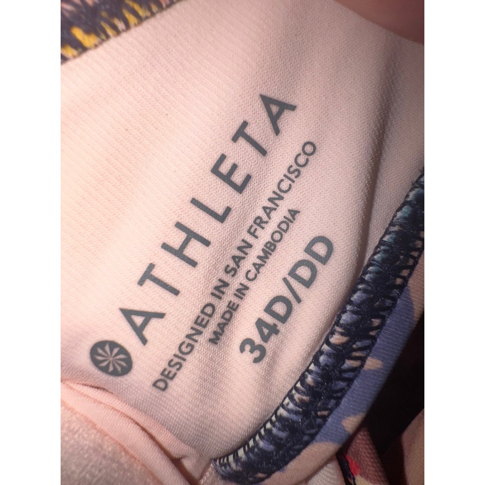 Athleta Tankini Top Womens Pink Floral Leopard Tropical Ruched 34D/DD - Picture 3 of 5